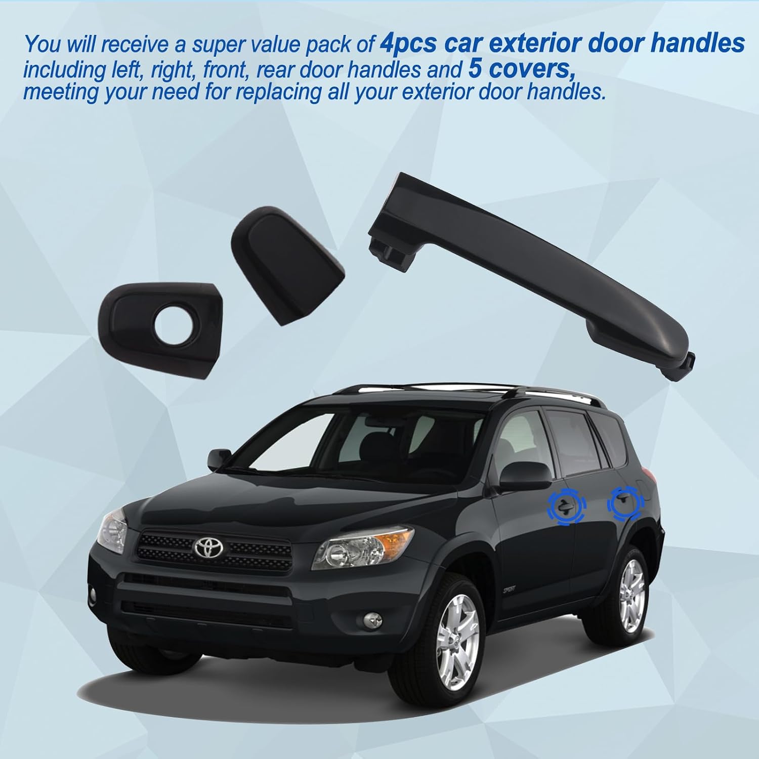 Osompar 4PCS Exterior Door Handle for Toyota Camry 2002-2006 Toyota Corolla 2003-2013 Front Rear Driver Passenger Side Black Outside Door Handle