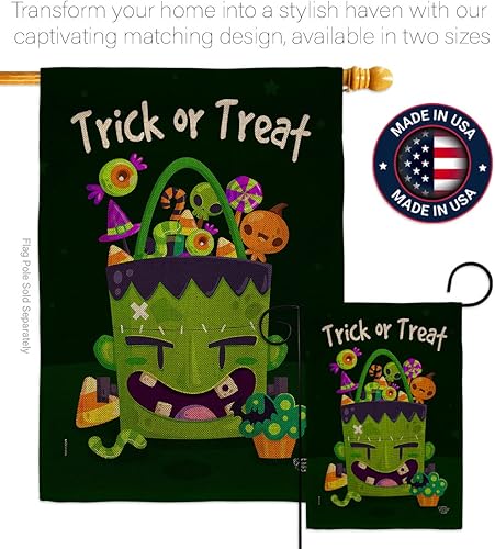 Miniatura 4 de Bandera de casa de arpillera Sweet Monster Treat – Paquete de truco de bruja de otoño o noche espeluznante gato negro temporada otoño calabaza USA