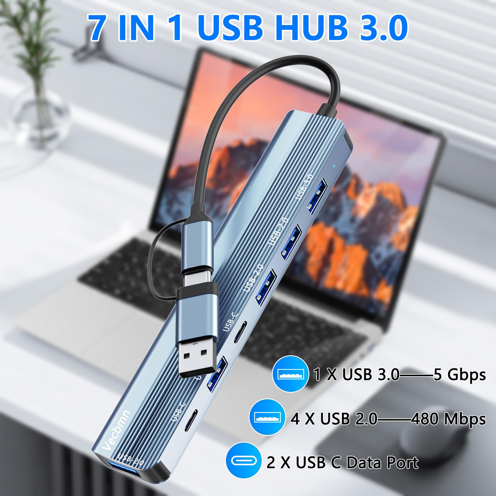 Lukyamzn USB C/USB Hub 7 in 1 Multi-functional Adapter with USB 3.0 and USB 2.0 Ports for PC/Laptops/MacBook Pro/Air/iMac/iPad Lukyamzn USB C/USB Hub 7 in 1 Multi-functional Adapter with USB 3.0 and USB 2.0 Ports for PC/Laptops/MacBook Pro/Air/iMac/iPad