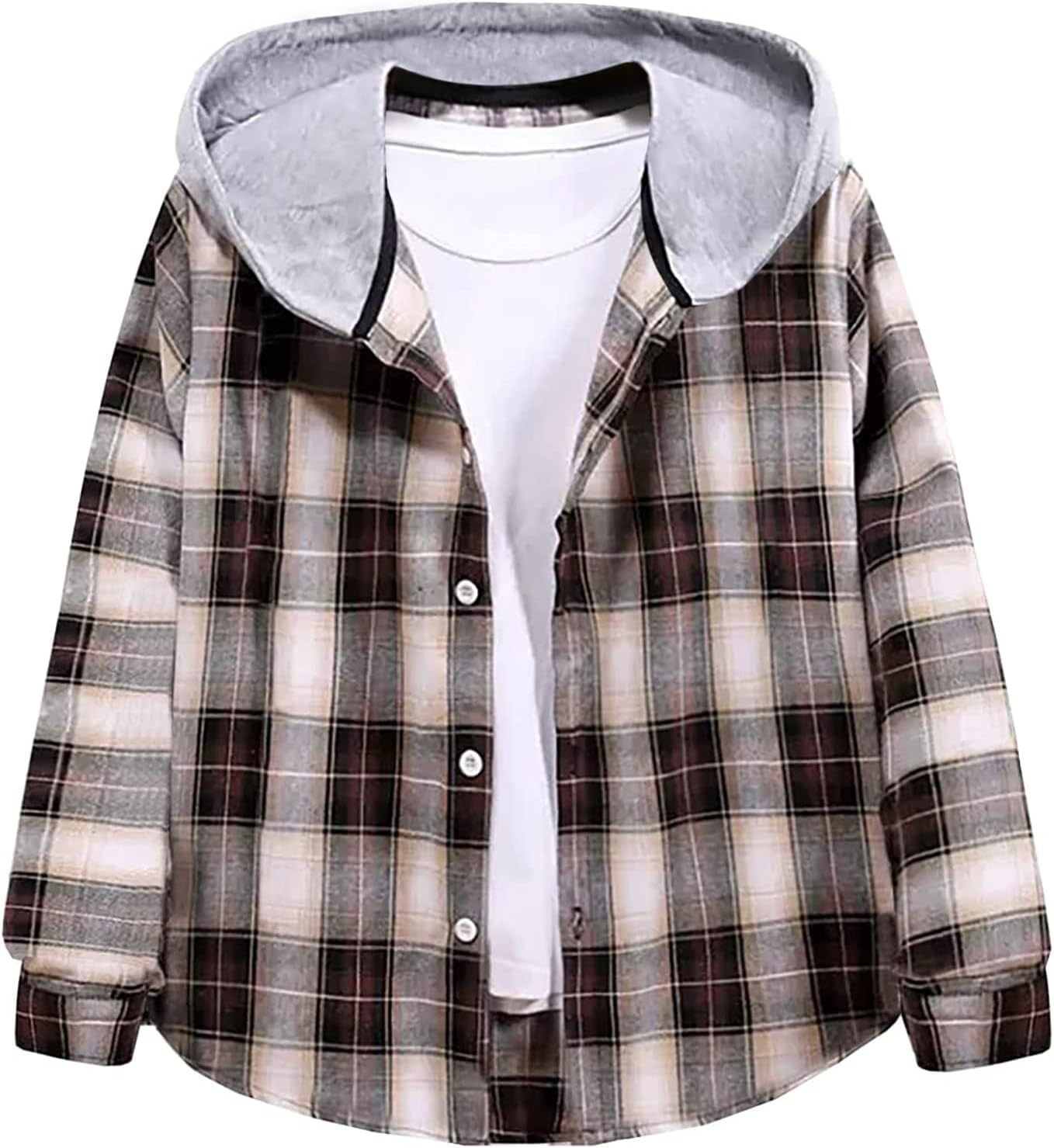 Geckatte Kids Boys Girls Button Down Shirts Long Sleeve Lightweight Plaid Hooded Flannel Shirt Cute Tops