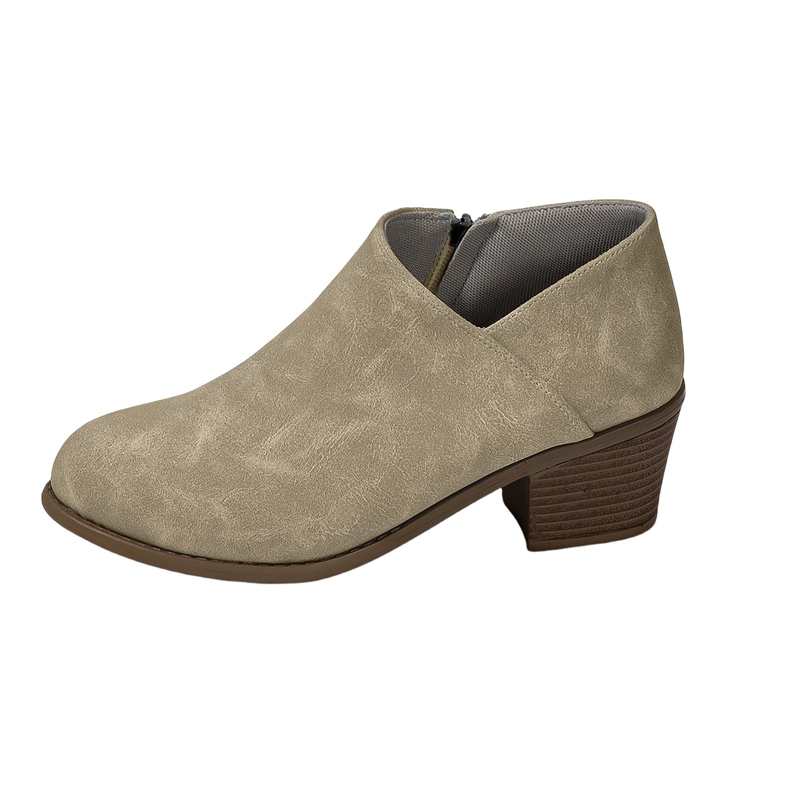 Women Ankle Booties Faux Suede V Cut Chunky Low Heel Booties 2025 Winter Fall Side Zipper Boot Dressy