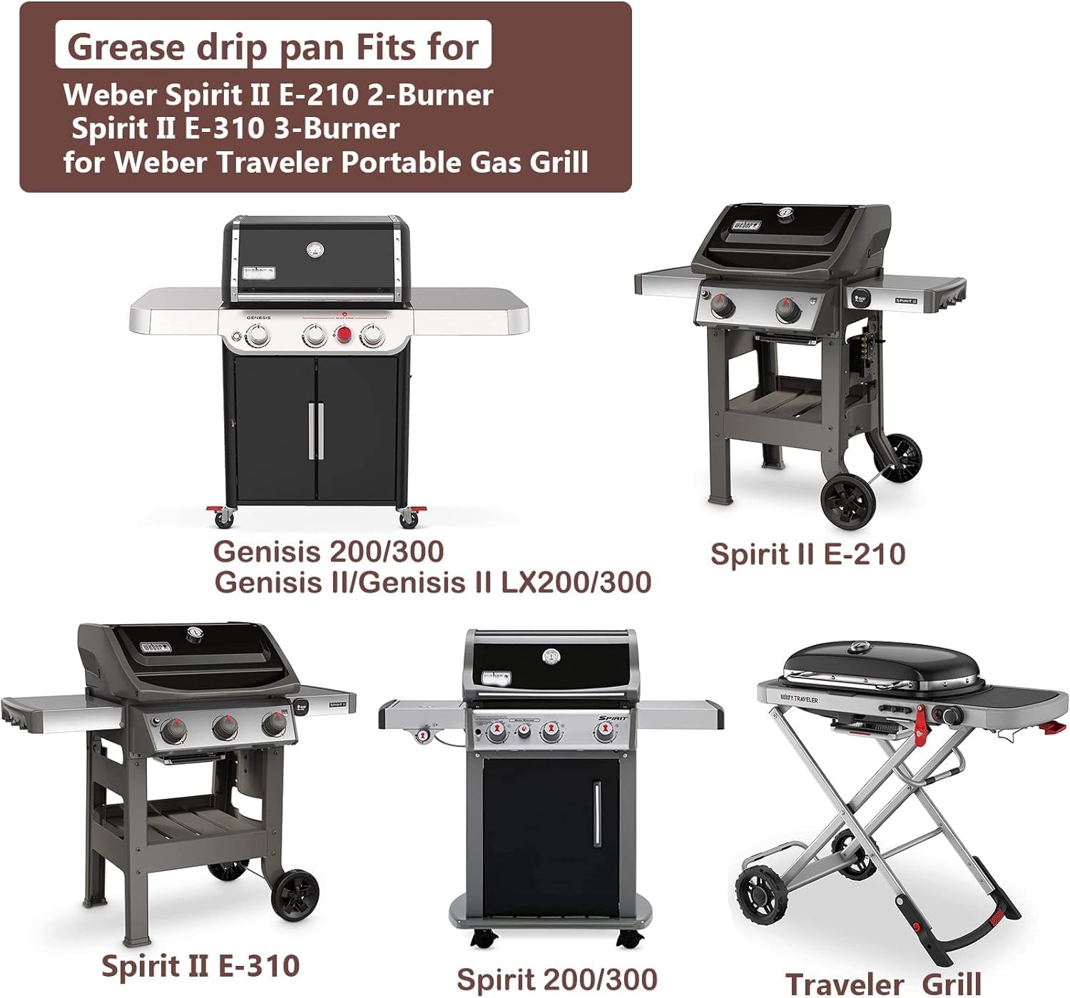 GFTIME 67047 - Vassoio antigoccia per Weber Spirit I II 200/300, Genesis I/II serie LX200/300, scolapiatti per Weber Traveler con rivestimento in alluminio 6415, vassoi in alluminio per Weber 67047,