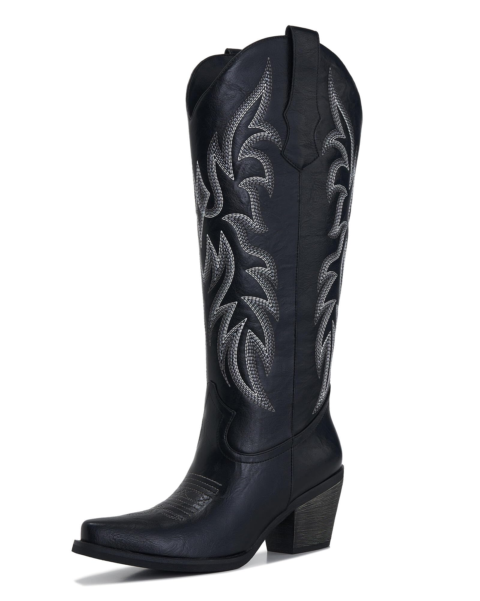 Cowboy Boots for Women Western Knee High Cowgirl Boots with Pointed Toe Chunky Heel Side Zipper Retro Country