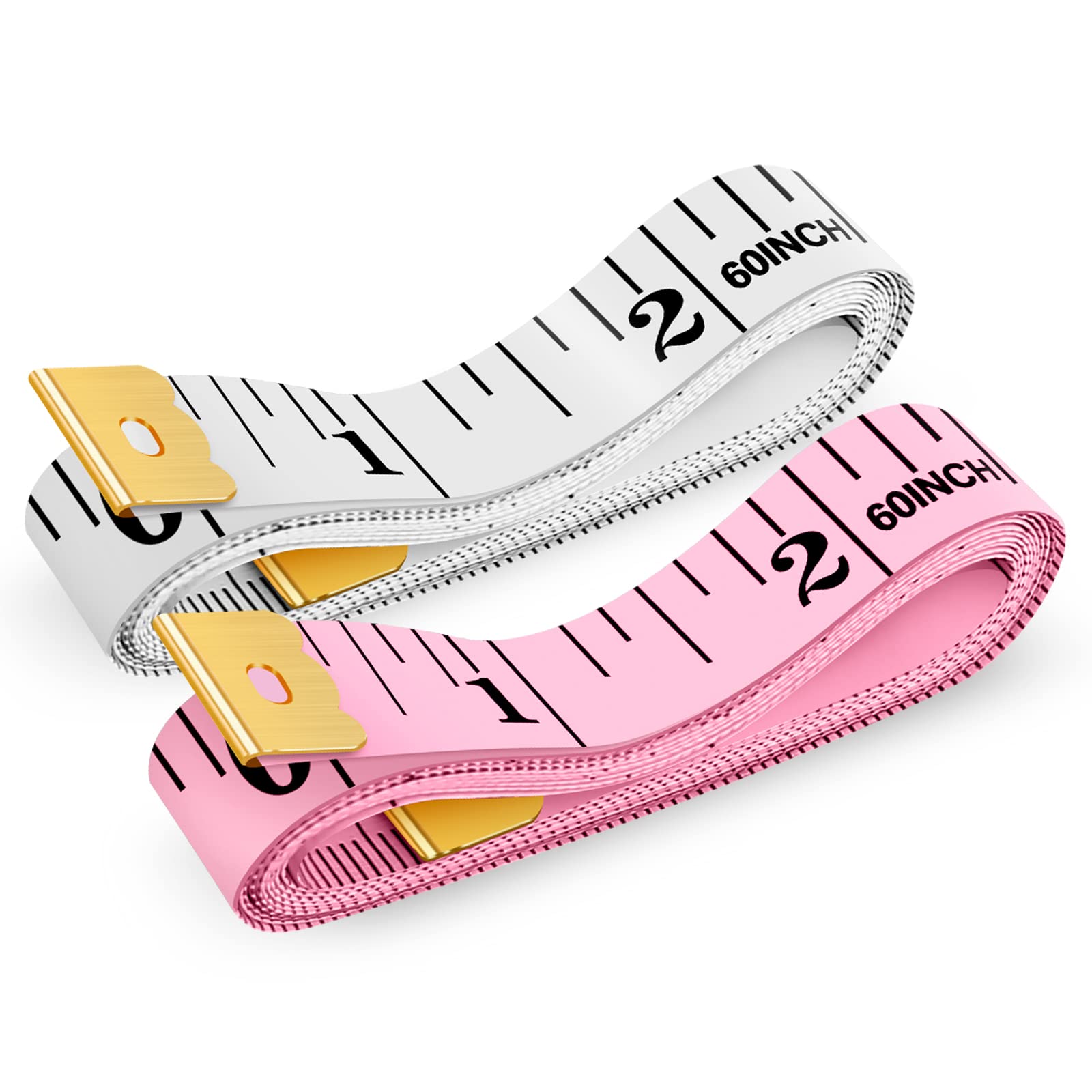 iBayamTape Measure, Soft Ruler Measuring Tape for Body Weight Loss Fabric Sewing Tailor Cloth Vinyl Measurement Craft Supplies, 60-Inch Double Scale Ruler, 2-Pack, Pastel Pink, White