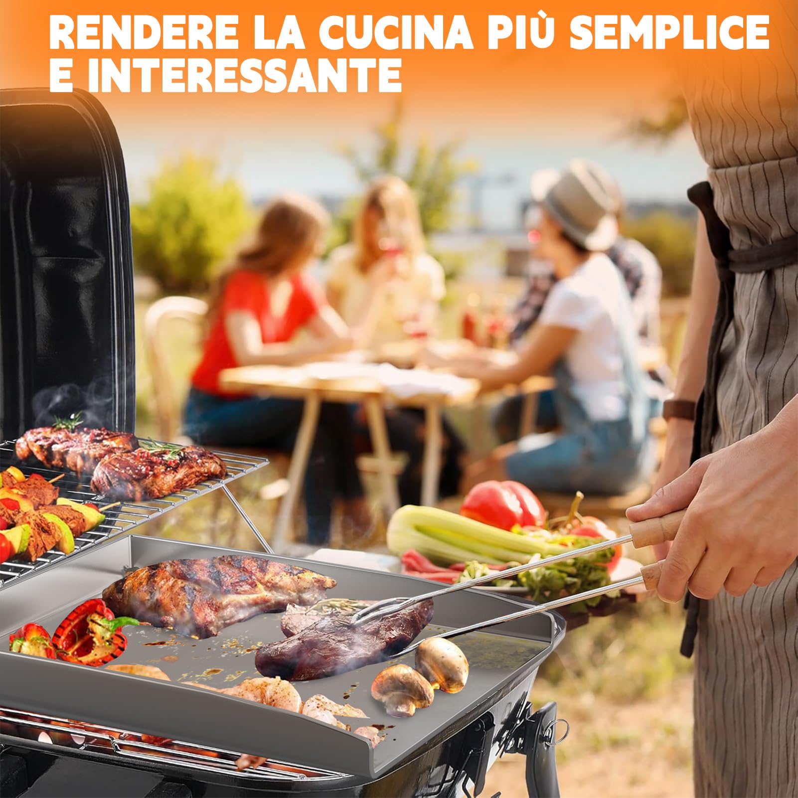 Plancha Universale in Acciaio Inox 40.5×31CM, Spessore 5MM con Scarico Grasso, Lavabile in Lavastoviglie - Per Griglie a Gas e Carbone