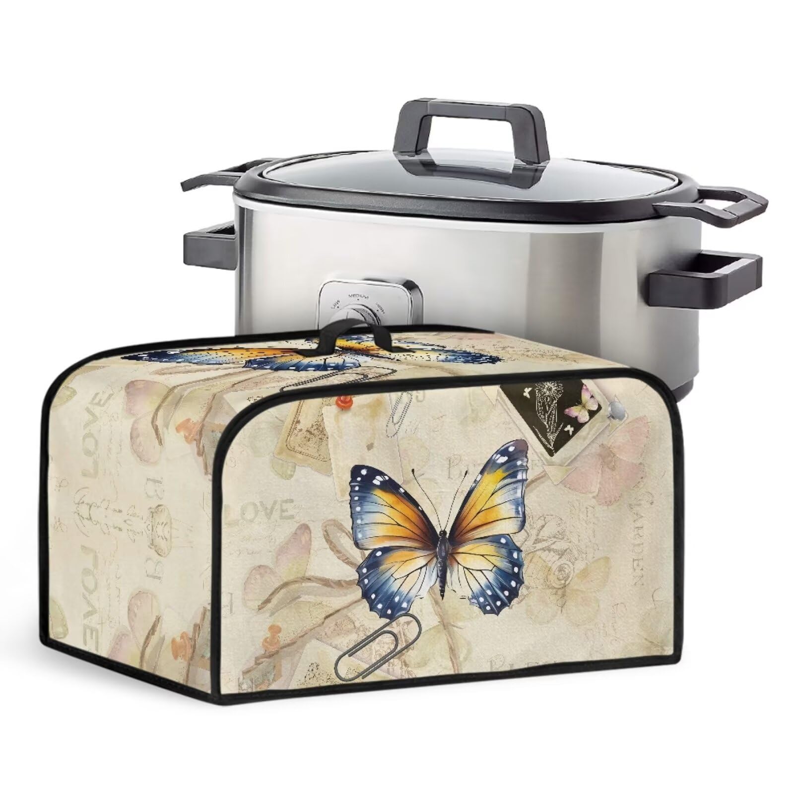 HUISEFOR Butterfly Poster Slow Cooker Dust Cover with Mesh Pocket Oval Crock Pot Cover Dust Protection Insulated Kitchen Appliance Cover, Easy to Clean