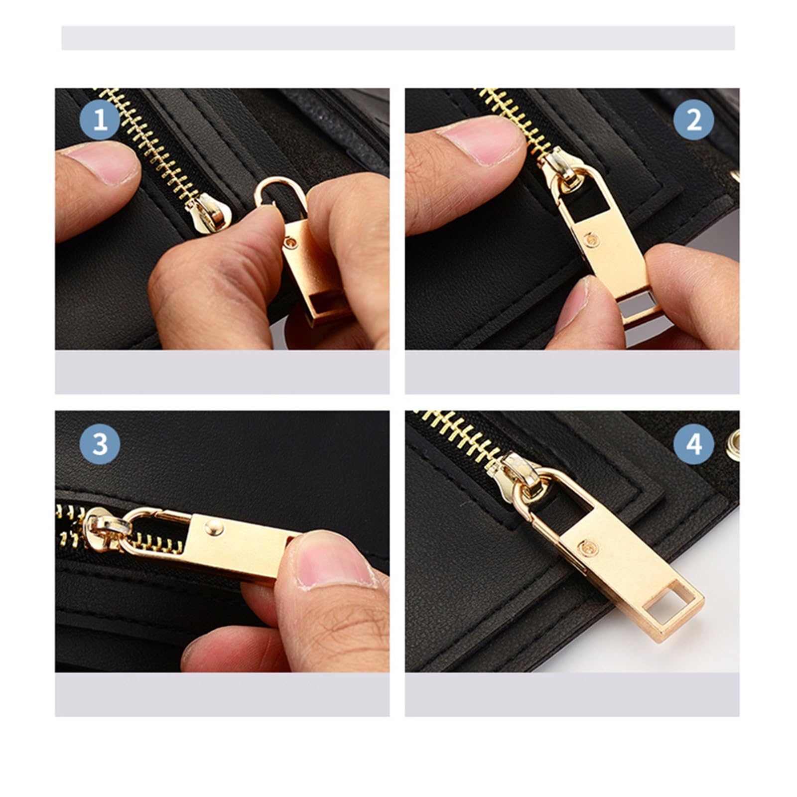 Tiradores de cremallera, Kit de reparación de tiradores de cremallera de metal, 2, 5 y 10 piezas, con deslizador de cremallera desmontable(Black,5PCS-MEDIUM)