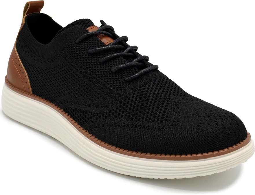 حذاء AKADEMIKS Olney Wingtip Knit Oxford للرجال، فستان أنيق وجيد التهوية، أسود A، مقاس 11