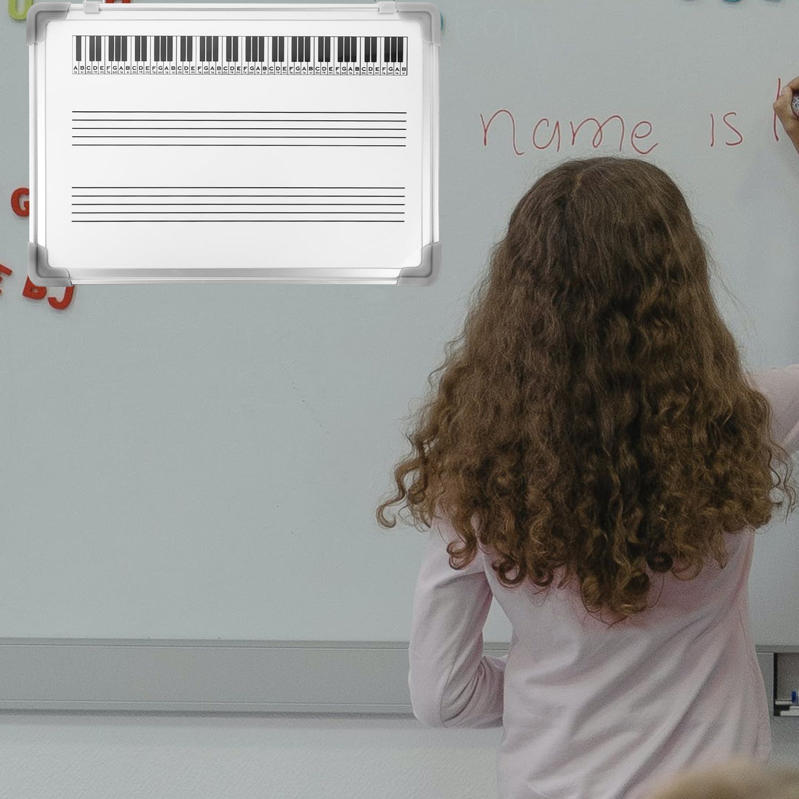 HOMSFOU Lavagna Musicale Cancellabile a Secco 17.32X12.01In Lavagnetta Bianca Con Pentagramma Per Istruzione Musicale Casa Studio Scuola Strumenti Educativi