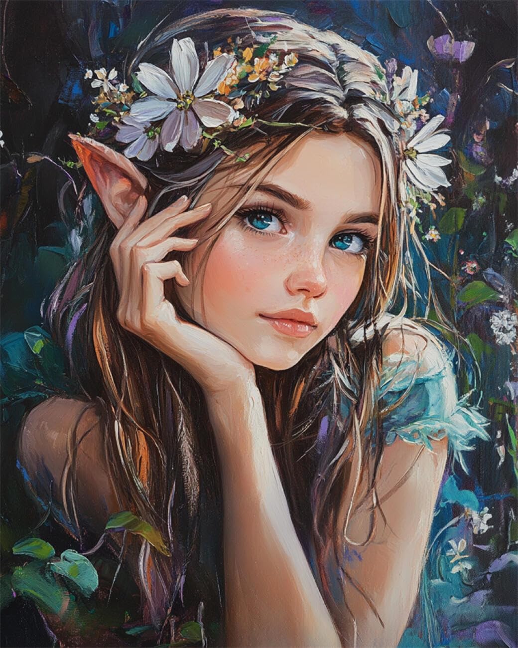 RKFLGEW 14CT Cross Stitching Kit Cartoon Elf Girl Counted Fabric Cross Stitching DIY Art Needlecrafts Embroidery Kits with Scissors Accessories 40x50cm