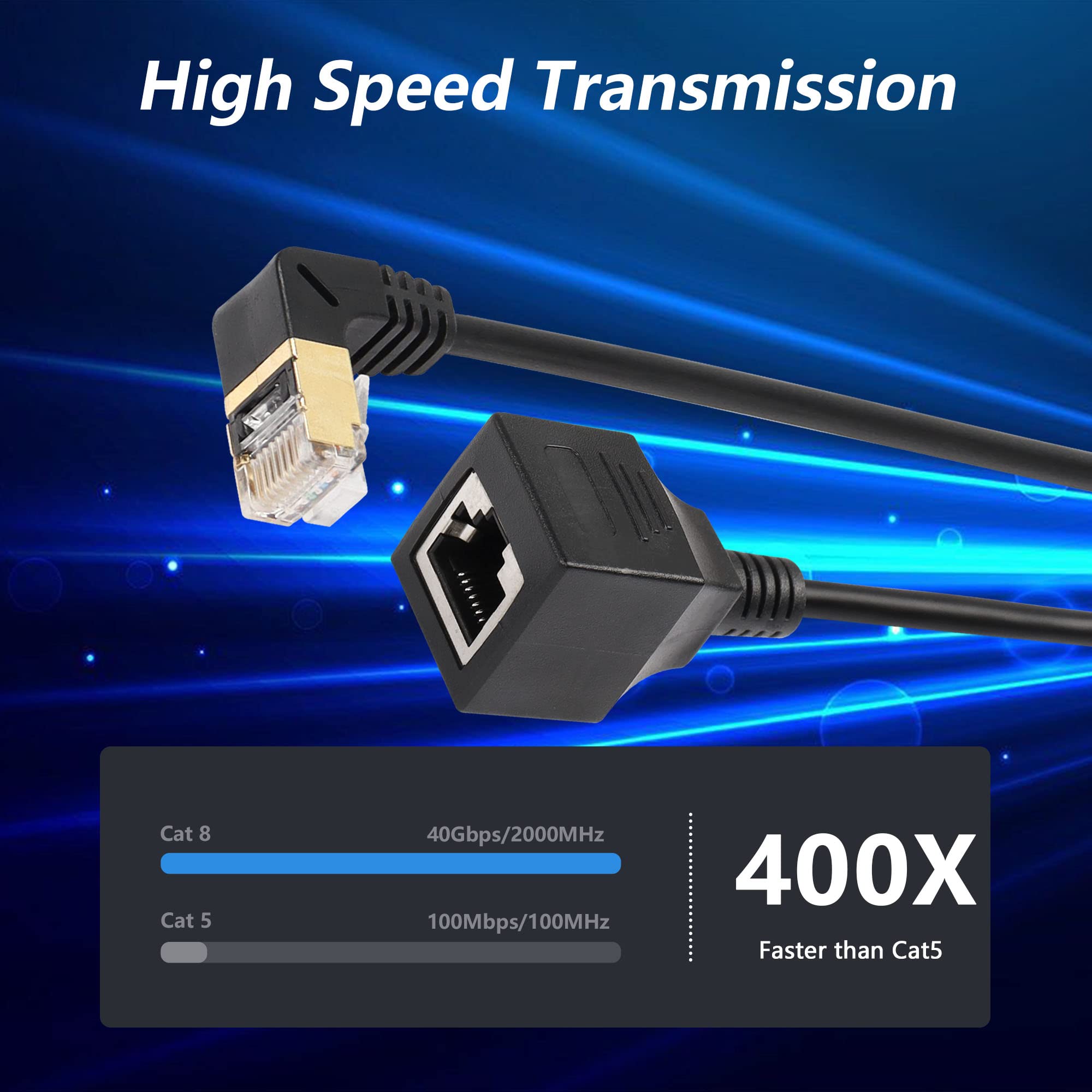 SinLoon Kabel Ethernet RJ45 Cat8 90 stopni wysokiej prędkości Cat8 kabel sieciowy 90 stopni SFTP 40 Gb/s 2000 MHz do serwera modemu routera (UP)