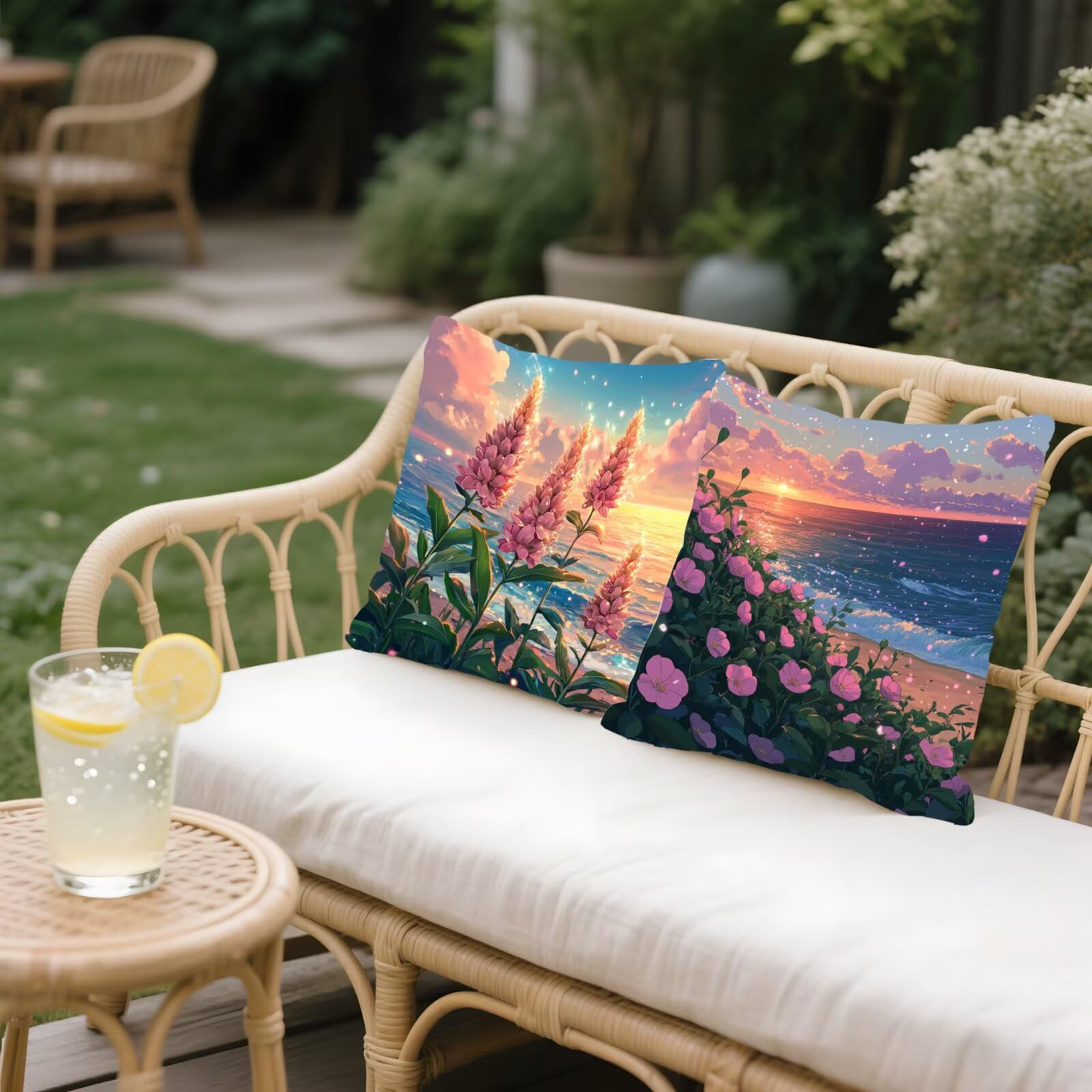 Federe Cuscini Divano 40x40cm Lino Copricuscini Divano Quadrati, Fodere Cuscini Esterno Set di 4, Tramonto Fiori Cuscino Decorativo, Per Soggiorno Camera, Divani, Sedie, Giardini Decorativi P-374