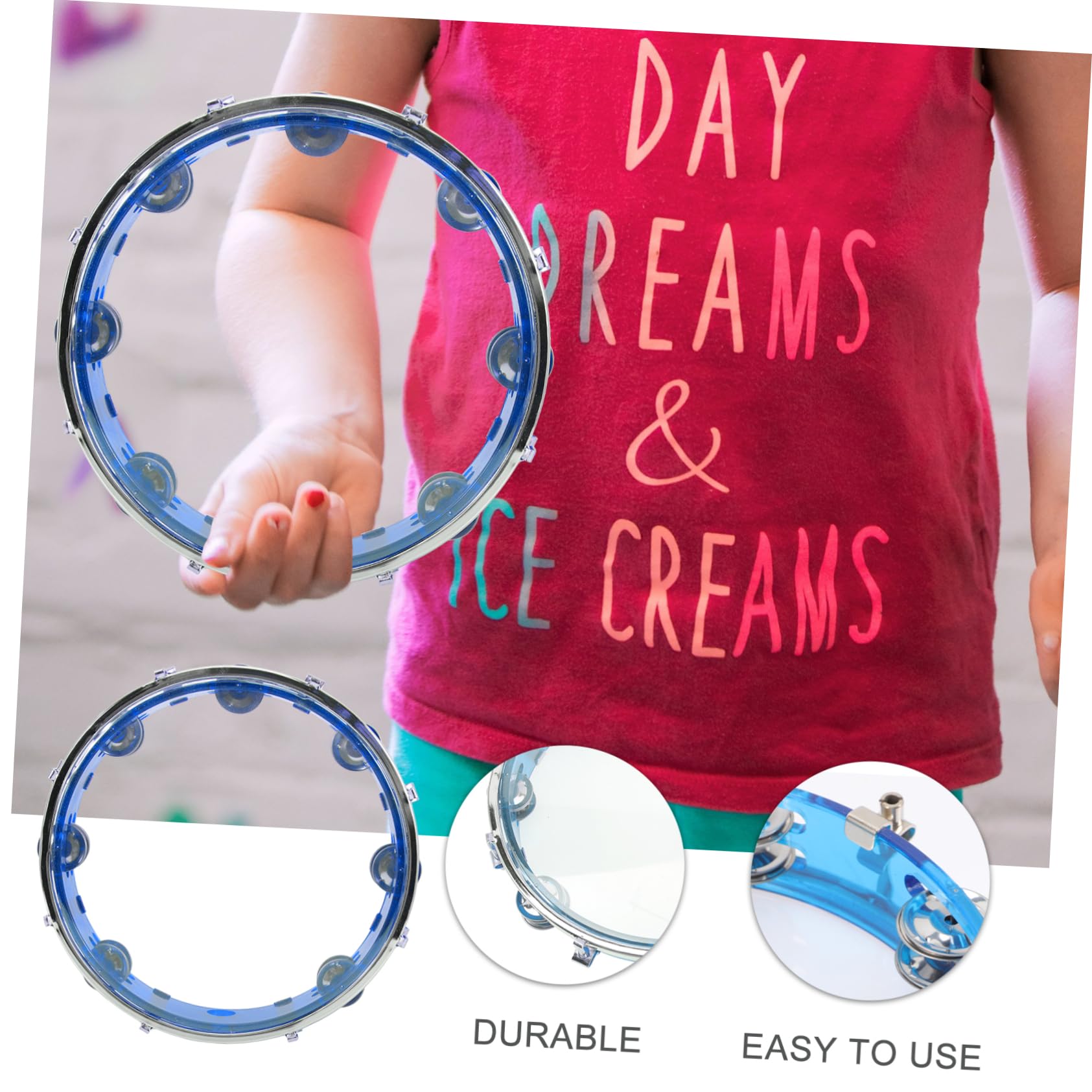 Tambourine per Mano Strumento Musicale Percussione Leggero Sonoro Resistente per Feste e Attività Allaperto Blu