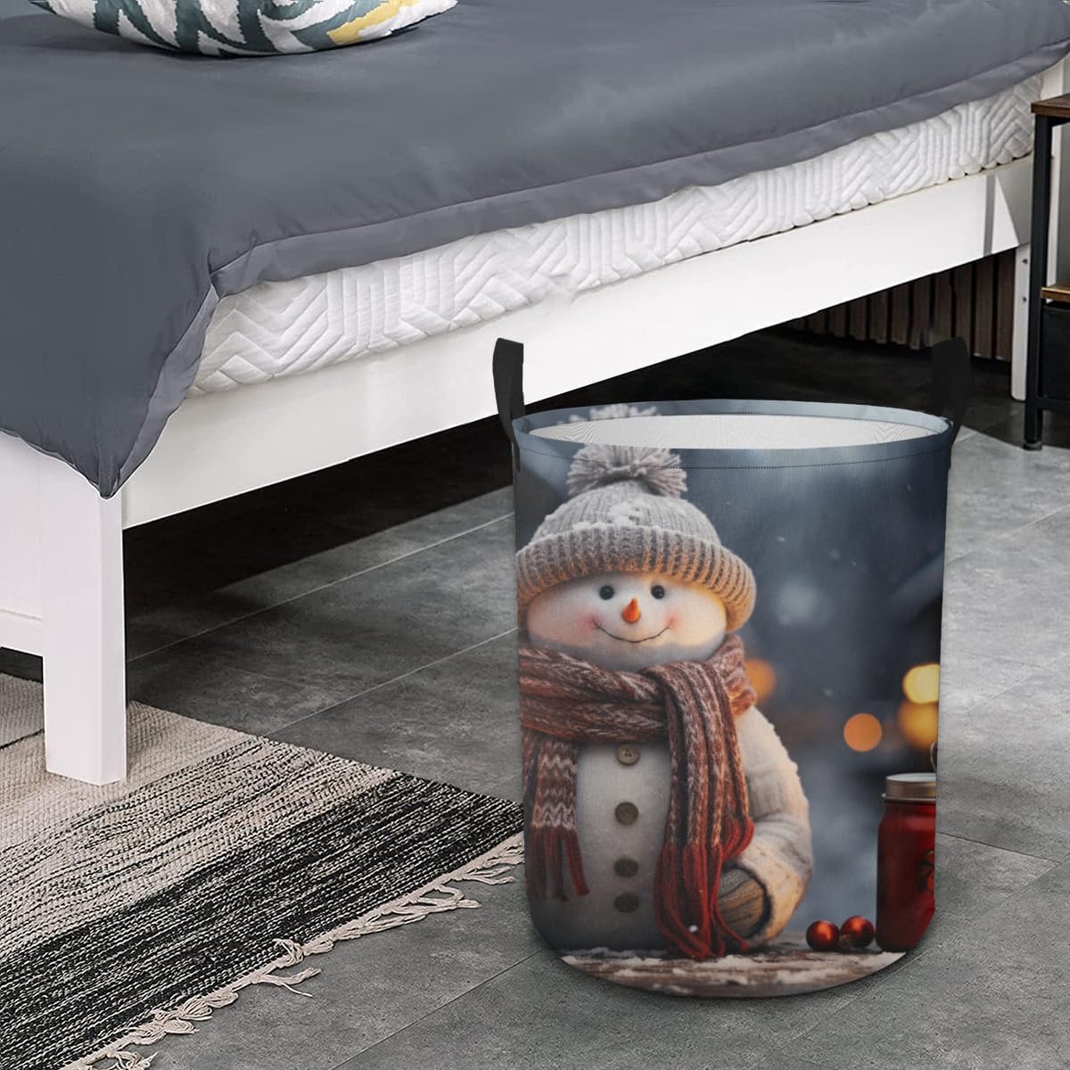 Christmas Snowman In Winter Waterproof Foldable Storage Bin, Dirty Clothes Laundry Basket, Canvas Organizer Basket for Laundry Hamper, Toy Bins, Gift Baskets, Bedroom, Clothes, Kids Hamper