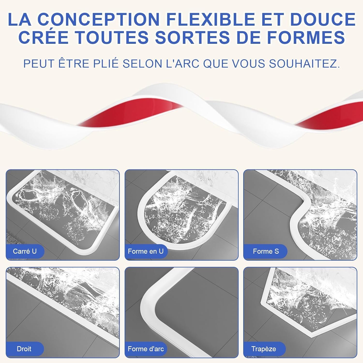 Hzetuu Barrière Anti-Débordement Douche 1.5m – Seuil Silicone Pliable Étanchéité Parfaite Noir