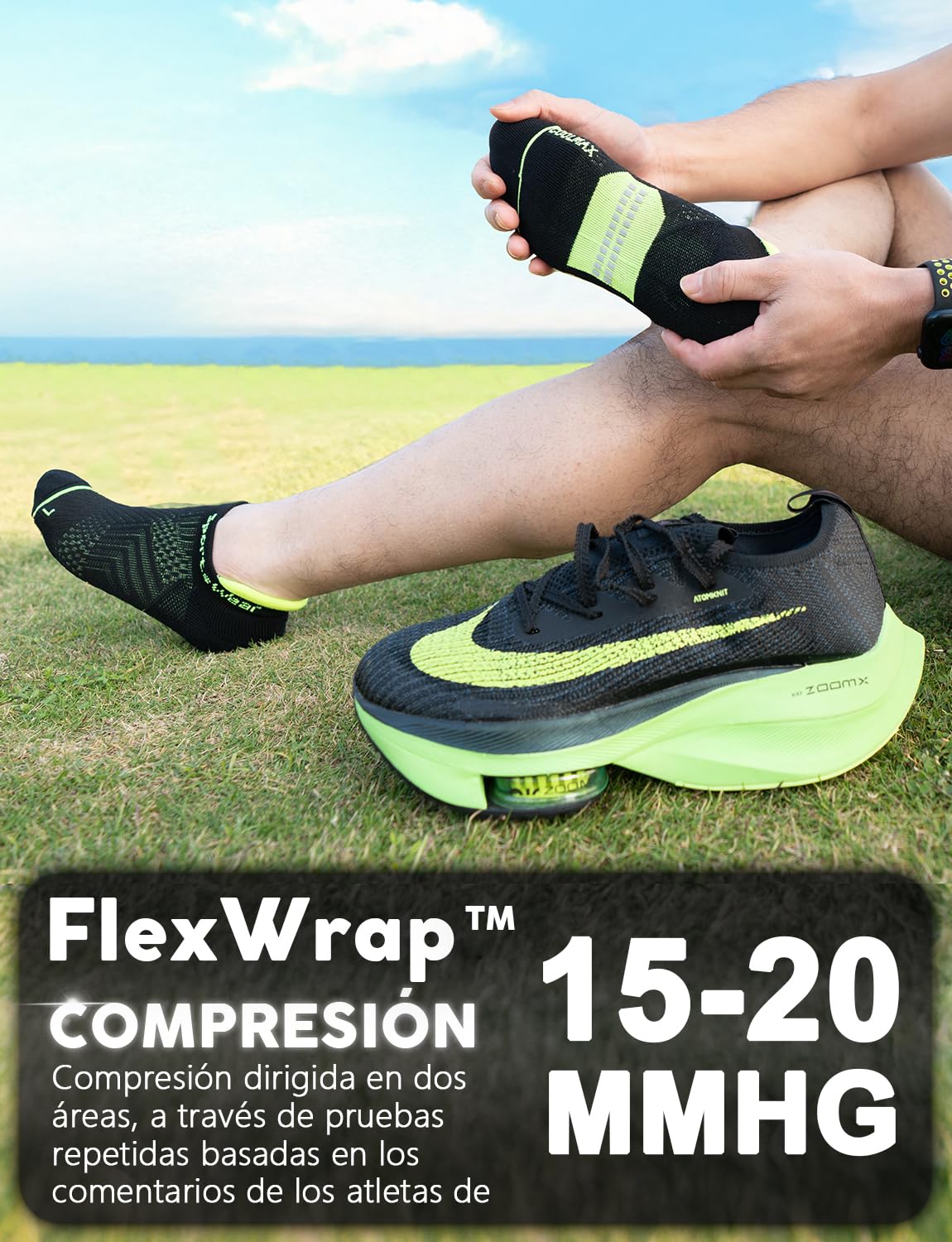 Juclise Calcetines de compresión Coolmax Bamboo, calcetines cortos para correr, transpirables y