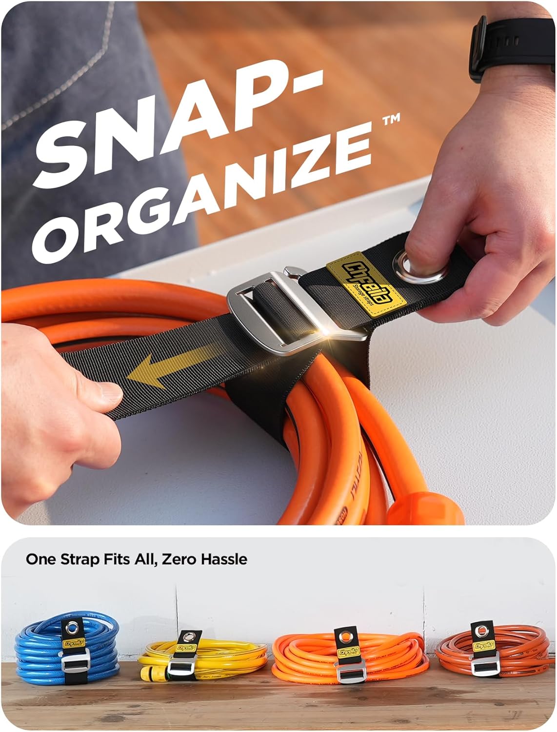 6Pack 14"/18" One-Hand Operation [1s Gravity-Tighten] Extension Cord Holder Organizer, Adjustable Storage Strap for RV Shed Workshop Garage Organization, Tools Gadgets Accessories Gifts for Dad Father