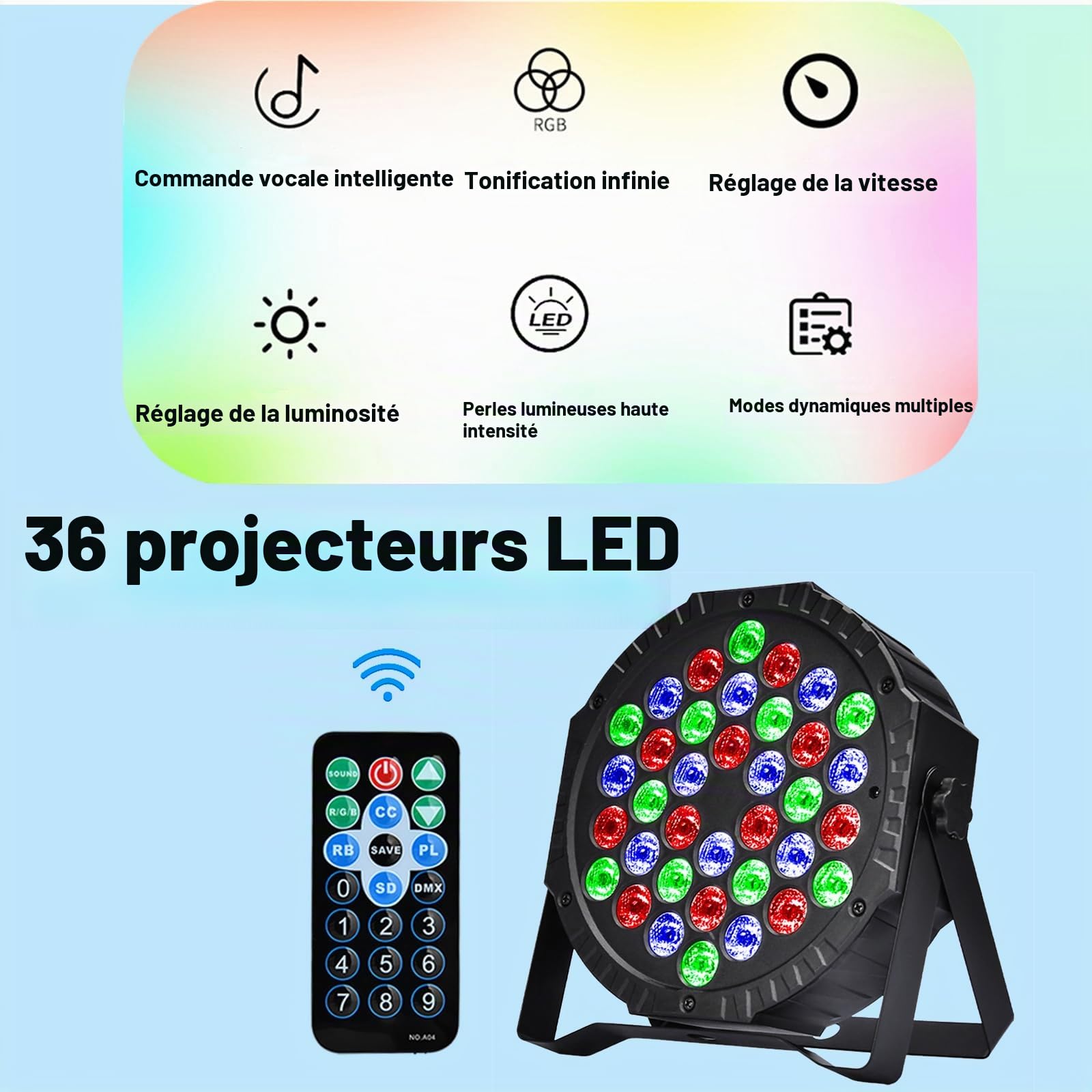 LED Par Projecteurs DJ Light Lumière Disco de Fête 36 LED Lampe de Scène 7 Modes D'éclairage avec Télécommande pour Stage DJ Show Party Bar KTV Halloween Noël (2 pcs)