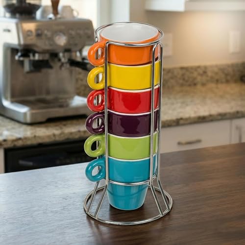 MIJOMA Set of 6 Colourful Espresso Cups with Chrome Stand