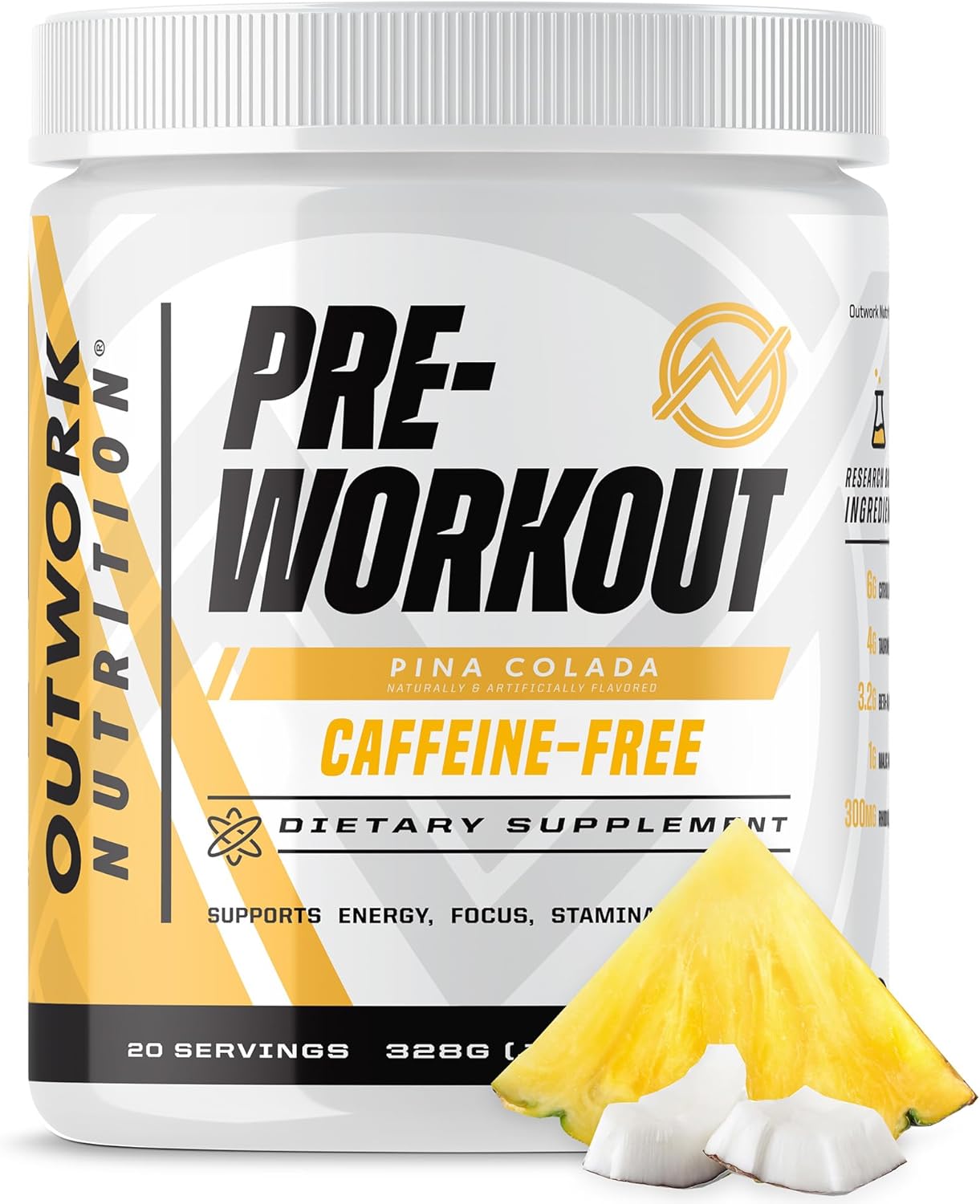 Outwork Nutrition Non-Stim Pre Workout Powder - Citrulline Malate, Beta-Alanine, Rhodiola Extract for Performance, Focus & Energy Boost - Preworkout for Men, Women (Caffeine Free, Tropical Candy)