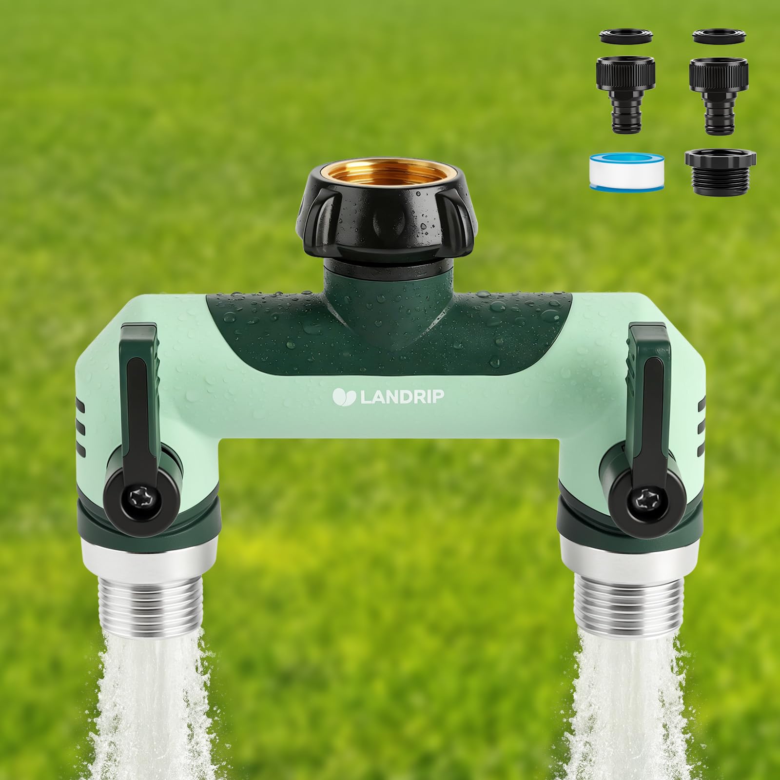 Landrip Wasserverteiler 2fach,3/4 Zoll 2 Wege Verteiler Wasser, Wasserverteiler 2 Wege-Leckfrei, Kälte & UV-beständig, für Garten, Bewässerung, Wohnmobil, Innenbereich, Waschmaschine, Grün