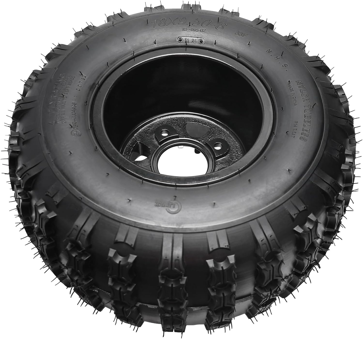 18x9.50-8 ATV Tires and 8" Steel Wheel Combo, Knobby Go Kart Tubeless Tire and Rim, with 4 Stud 23T Wheel Axle Hubs, for ATV Go Cart Golf Cart Quad Mini Bike Drift Trike 4 Wheelers Taotao (Black 2)