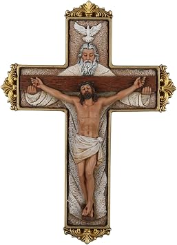 DevotedWalls Trinity Crucifix Wall Cross, Hand-Carfted Catholic Crucifix, Hand Painted Wall Catholic Art for Home Blessing, Holy Trinity Jesus Cross for Wall Decor,Resin 8" Atrio with God Religious CrucifixionFull Color