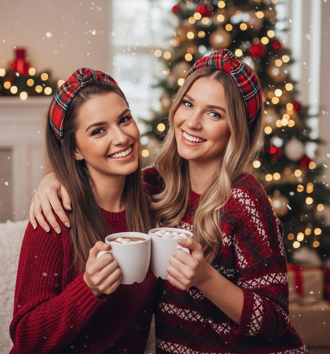 Huachi Christmas Headbands for Women Plaid Headband Knotted, Fashion Holiday Women Red Plaid Headbands for Hair Christmas Outfits Hair Accessories - Image 5