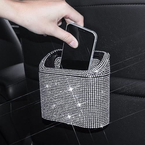 Miniatura 6 de eing Cubo de basura para automóvil con tapa, cubo de basura de cristal brillante para automóvil, organizador de basura para automóvil, contenedor de