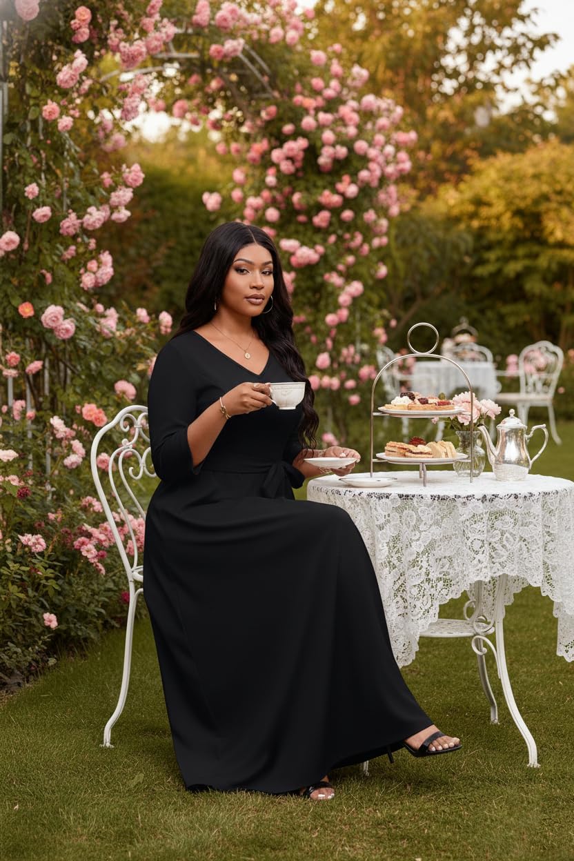 FANDEE Maxi Dress for Women 3/4 Sleeve A line V Neck African Print Church Long Dresses with Pockets - Image 3