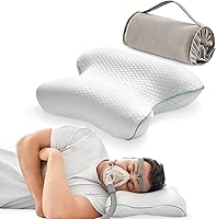 Vista 10 de Almohada de cama CPAP de espuma viscoelástica de viaje para dormir de lado y de espalda, almohada portátil para la apnea del sueño con bolsa