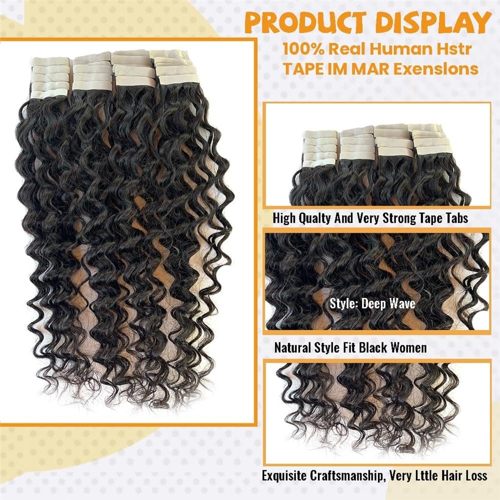 Extensions Band 16-26 Zoll Echthaar Extensions Band 16-26 Zoll lang tiefe Welle Nahtlose Haut Faden Unsichtbares Naturband Schwarz Remy Unsichtbares Haar(24 Inches)