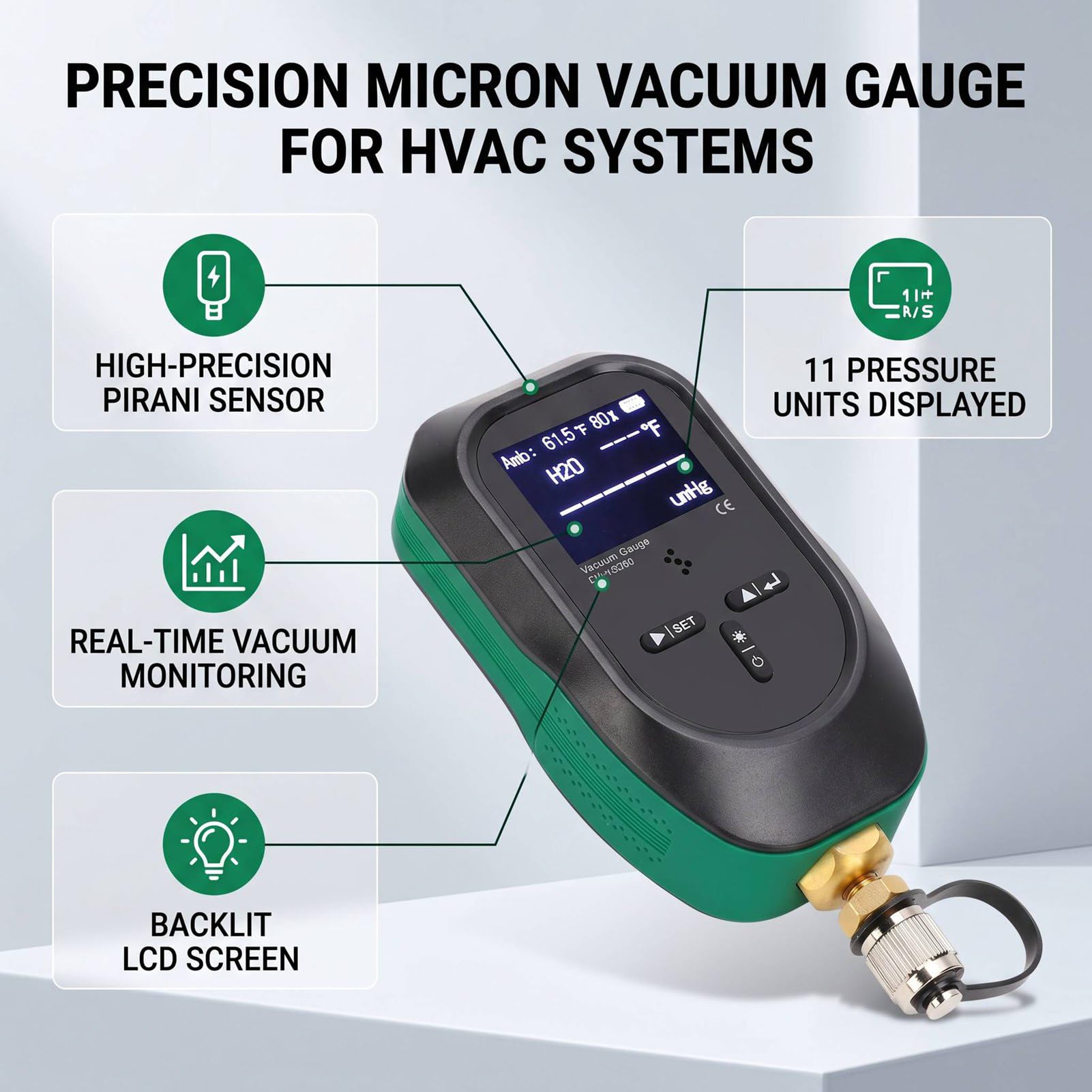 VBESTLIFE HVAC Cyfrowy Manometr Próżniowy z Króćcem SAE 1/4 Cala