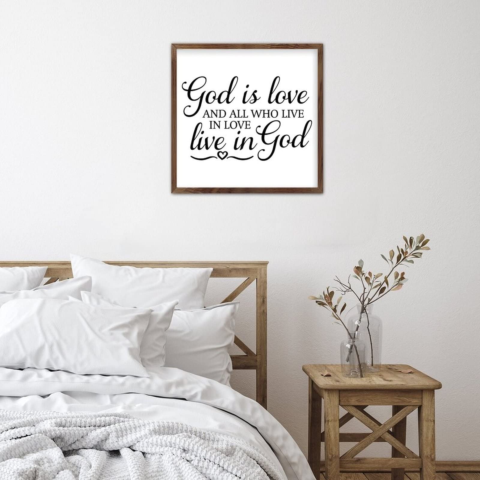 Canvbay Christian Wall Art Canvas Wall Art God is Love and All Who Live in Love Live in God Sign Prints Inspirational Quotes Poster Artwork Framed Master Bedroom Decor 20x40inch
