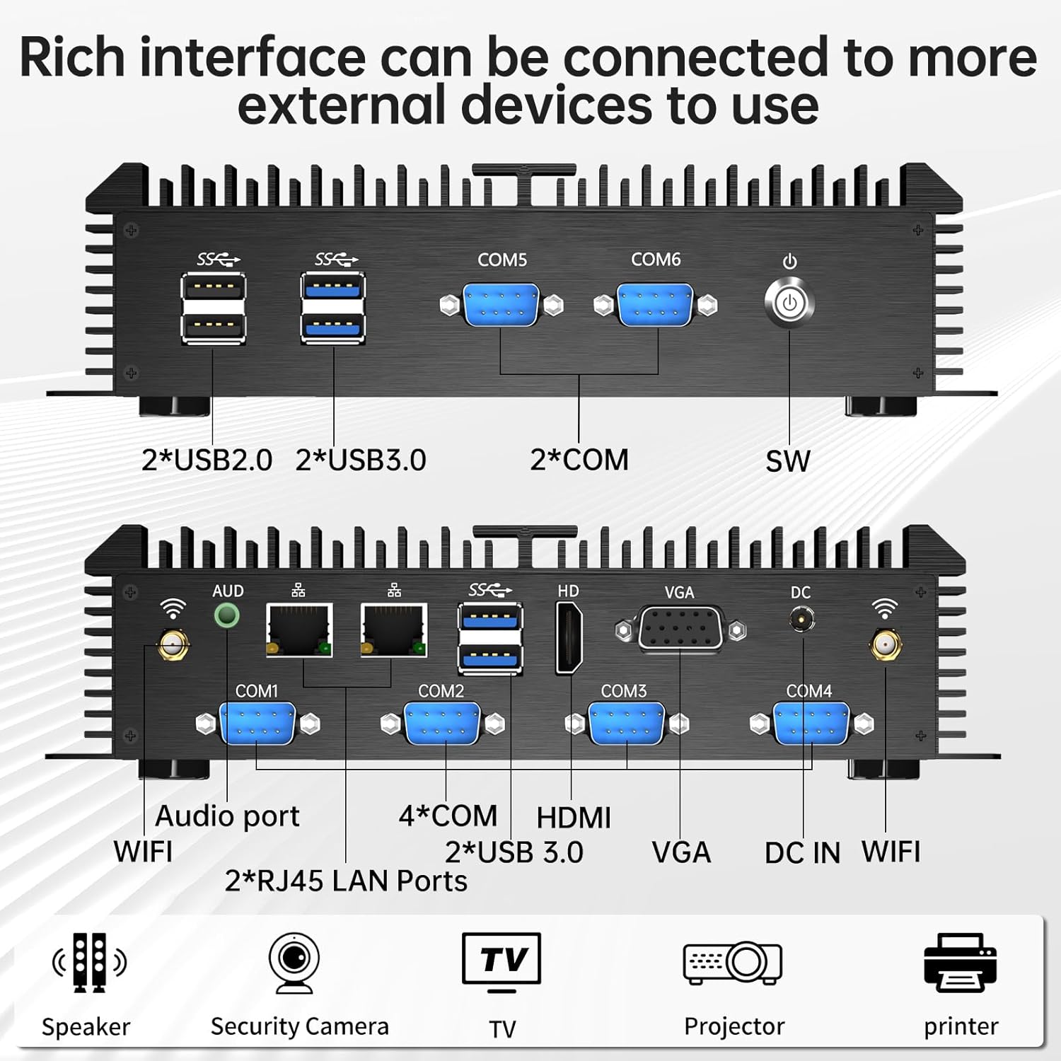 Industrial Mini PC, KINUPUTE Fanless Desktop Computer Core i7-5500U 2.4-3.0GHz, Windows 10 Pro, 16GB RAM, 256GB SSD, 2xNICs, 6xCOM RS232, 4xUSB 3.0, HDMI/VGA Ports, Full Metal Case - Image 6