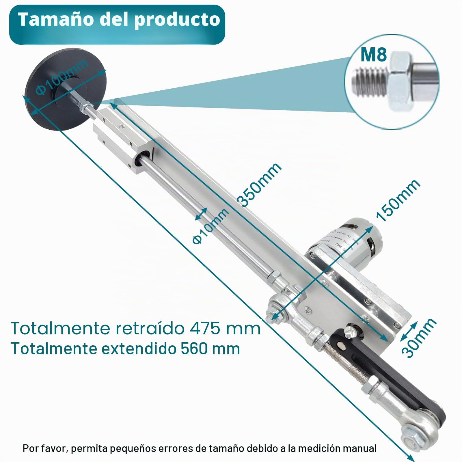 Motor de pistón lineal DIY 24 V 120 RPM Hub 30 mm-150 mm Motor telescópico ajustable con regulador de velocidad, ventosa y mando a distancia