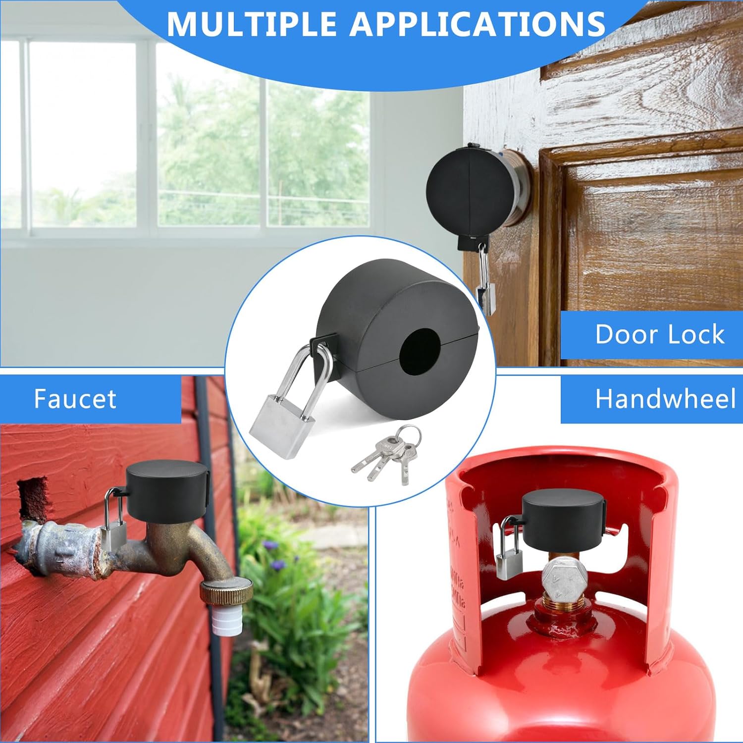 Door Knob Lock Out Device with Padlock, Door Handle Lock Prevent Turning and Operating Door Knob Faucet Valve, Disable Access to Keyhole Child Safety Proof Cover Case