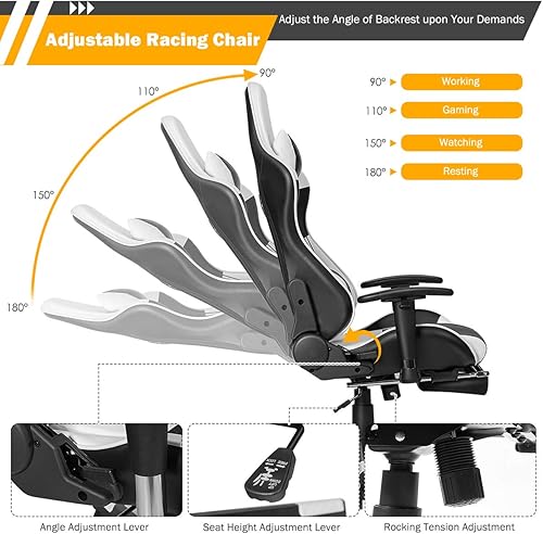 Miniatura 6 de Giantex - Silla para juegos de masaje, espalda alta ajustable con soporte lumbar para masajeador de salud, esponja de memoria gruesa con asiento