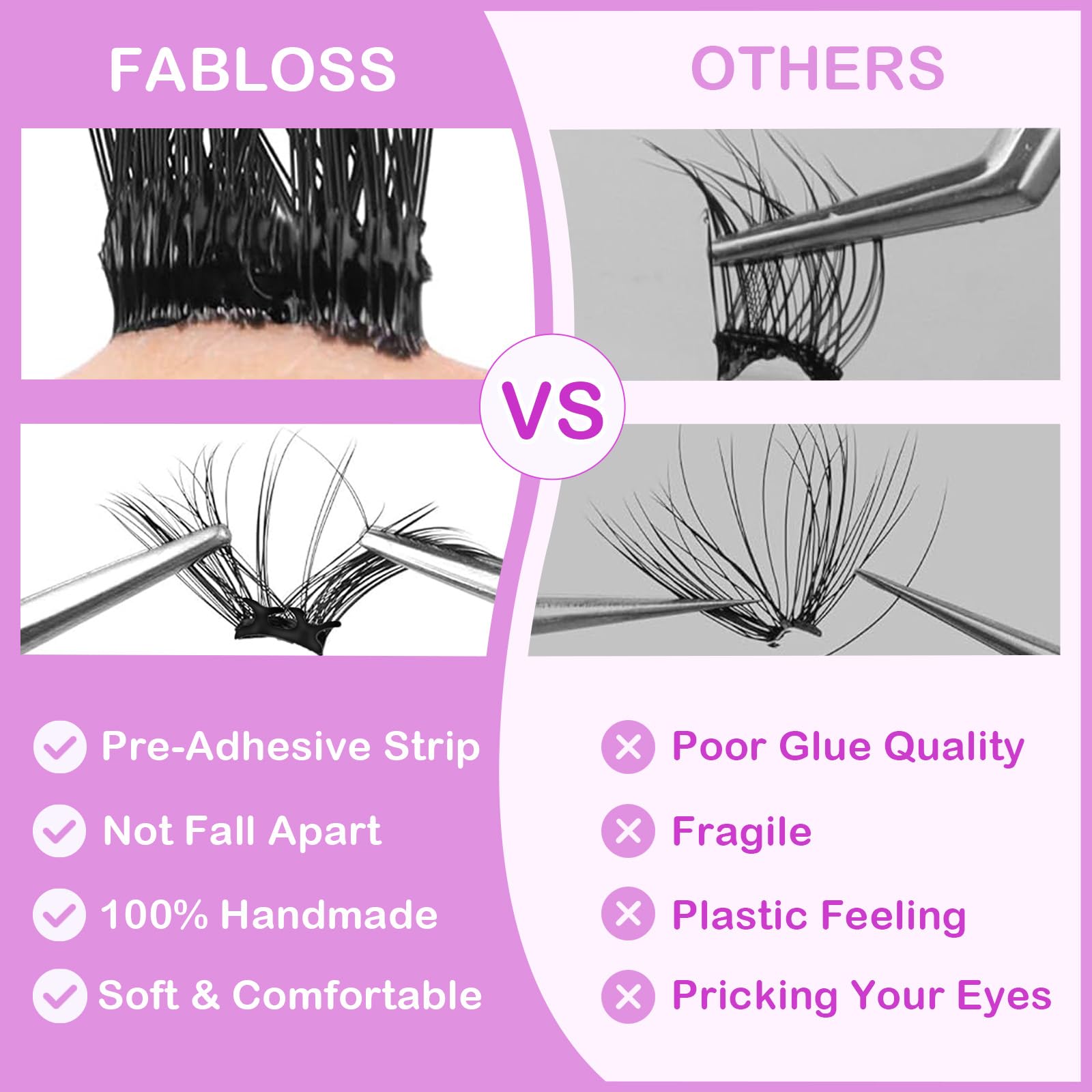 Fabloss Self Adhesive EyeLashes Clusters 80Pcs 10-14mm No Glue Lashes Clusters Natural Look Press on Lashes Self Adhesive Lashes Glueless False Eyelash Kit with Tweezers