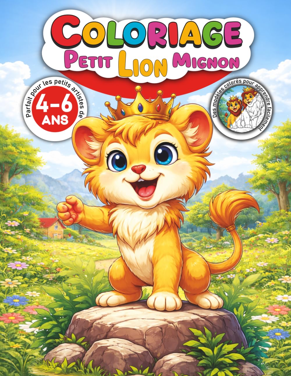 Coloriage Petit Lion Mignon et les Animaux: Livre de coloriage pour enfants de 4 à 6 ans avec modèles colorés, animaux adorables et diplôme de réussite