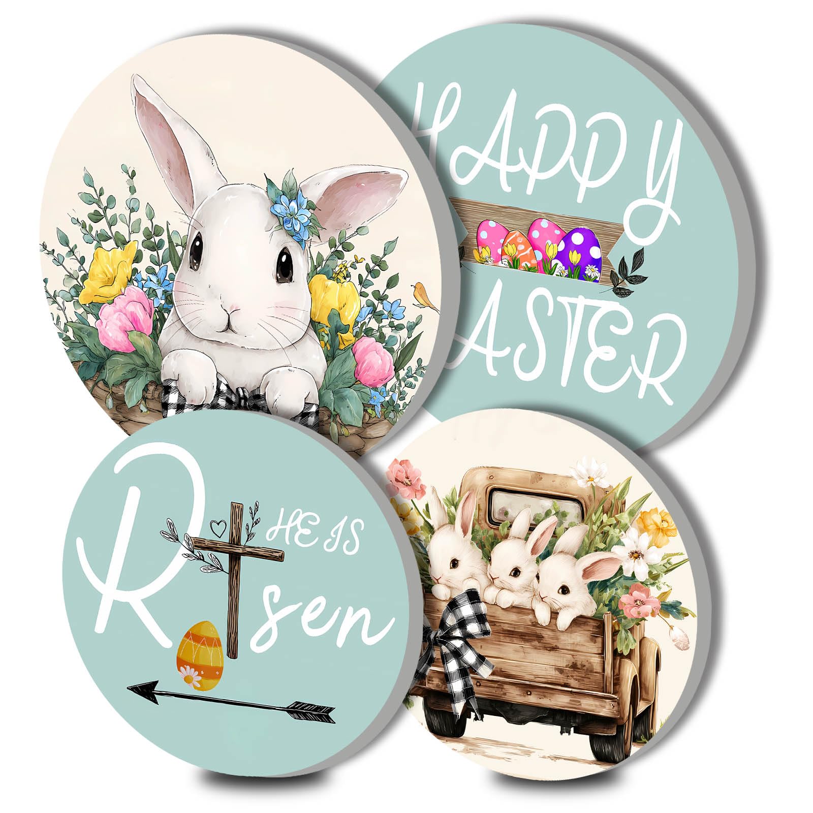Easter Bunny Electric Stove Burner Covers，4 Pcs Cute Rabbit Round Stove Burner Covers,Car Stove Burner Cover,8 Inch and 10 Inch Holiday Dining Room Metal Cooktop Home Decorative