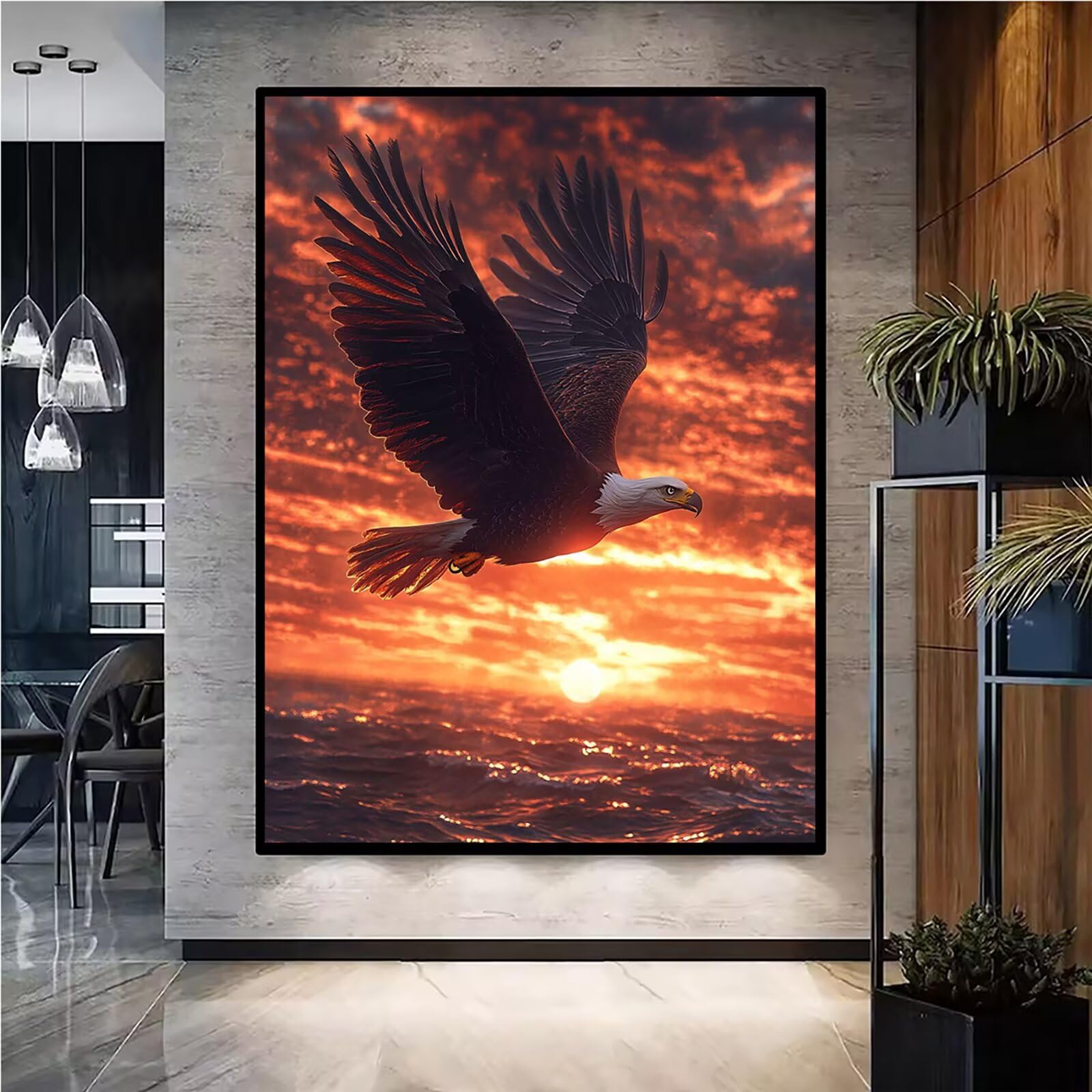 Diamond Painting Kit Completo, Diamond Painting Aquila, 5D Quadrato Pittura Diamante Kit Manualidades Adultos DIY Diamantini Crystal Art Disegni Ricamo Punto Croce Artigianale,80x100cm Tramonto j0-876