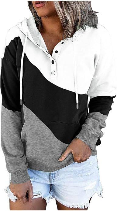Amazon.com: Sudaderas con capucha para mujer, estilo casual, con cordón,  bloque de color, manga larga, sudadera con capucha : Deportes y Actividades  al Aire Libre