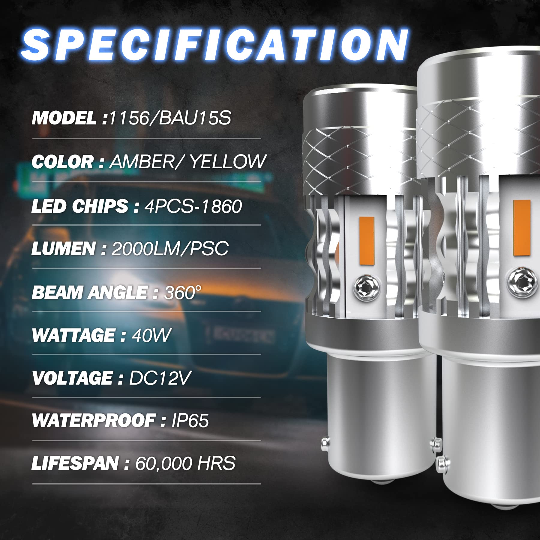 BAU15S 581 PY21W Lampadine LED Giallo Ambra, 382 P21W bau15s Lampadina per Auto 4000LM 500% Luminosità Canbus Senza Errori per Indicatori di Direzione Anteriori o Posteriori, Confezione da 2
