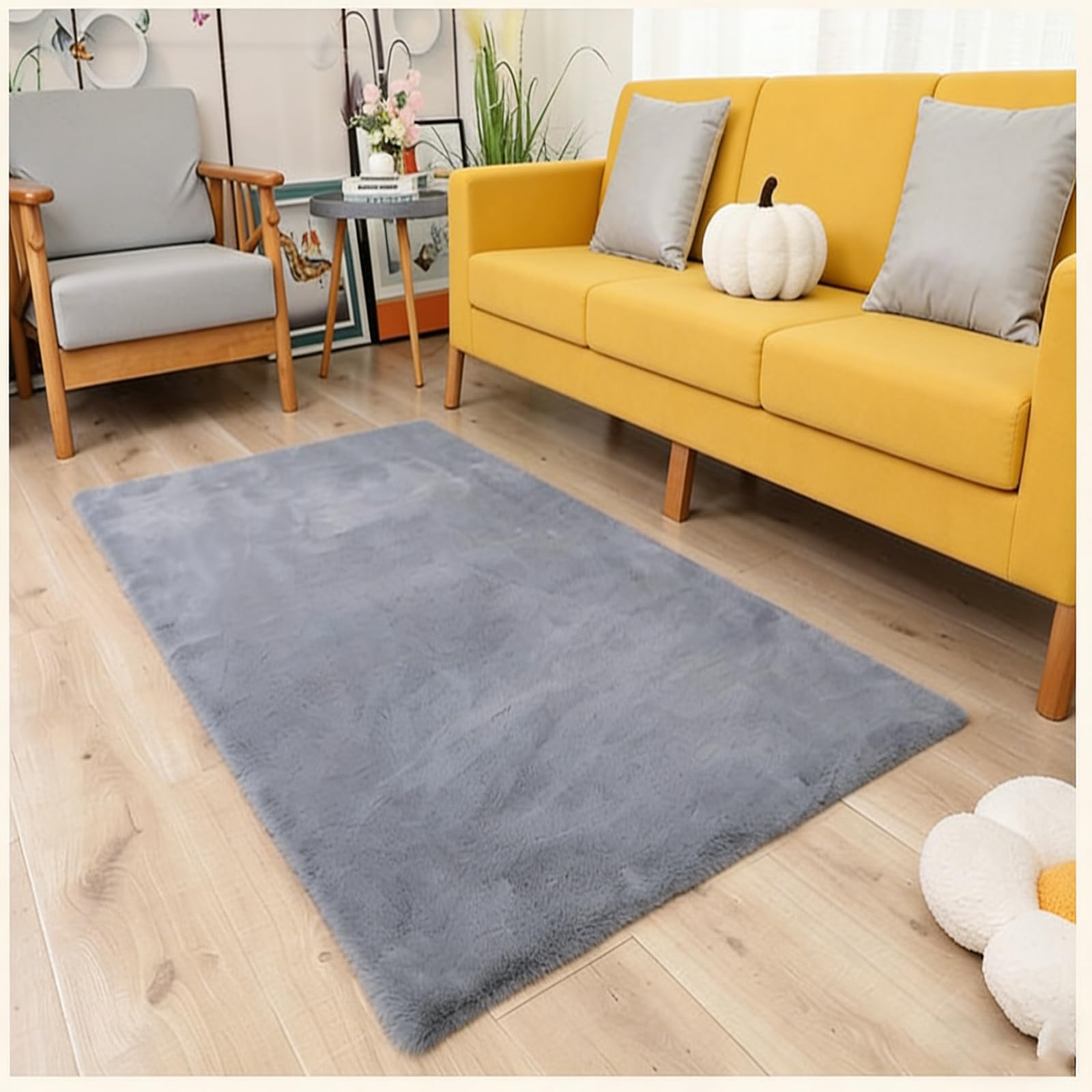 Tapis de salon gris rectangulaire moderne et revêtement doux pour couloir