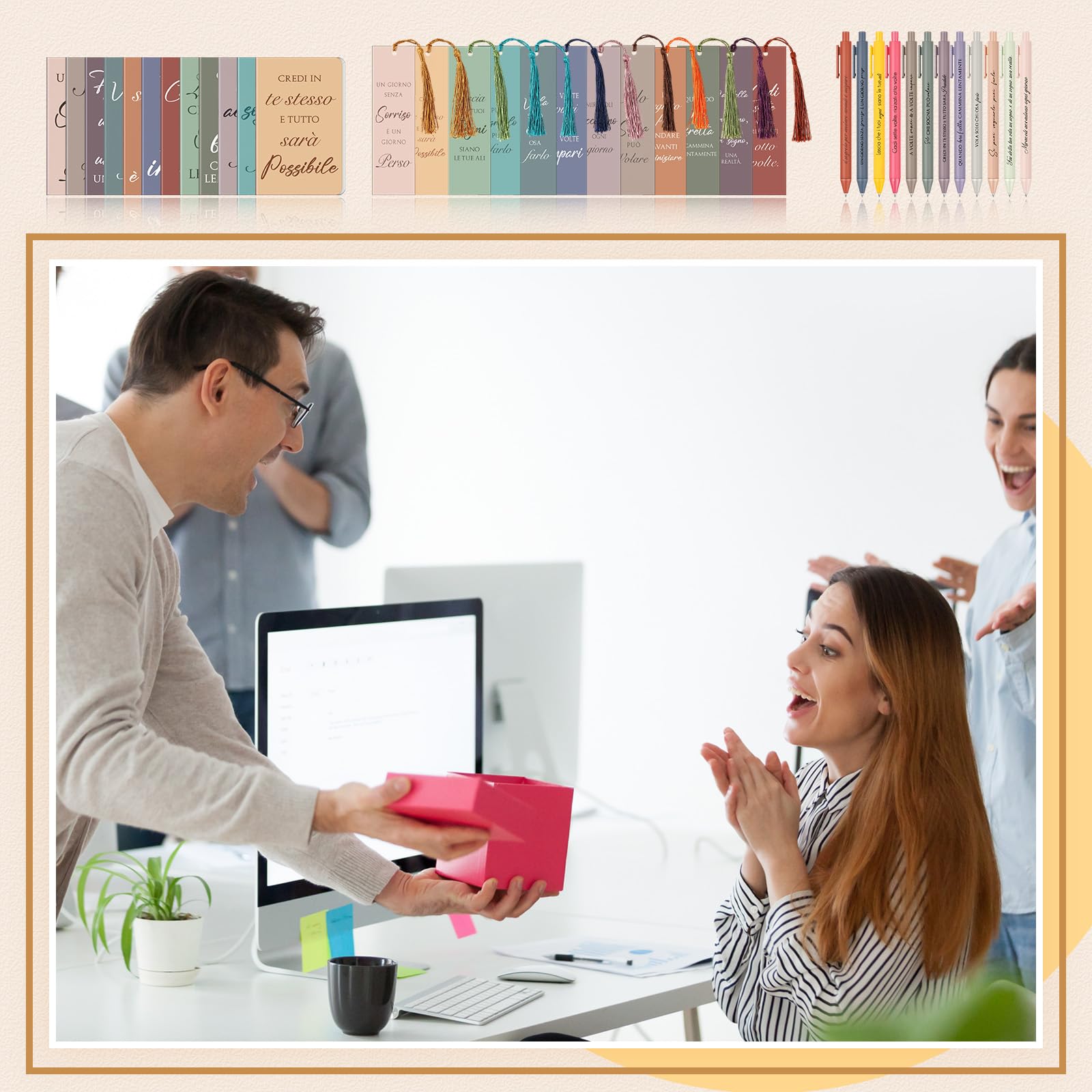 Sinmoe 24 Set 96 Pezzi Motivazionali Regali per Colleghi di Lavoro Personalizzate Natale Fine Anno Regalo con Frasi Motivazionali Italiano Ispirazione Regali di Ringraziamento (Stile Classico)