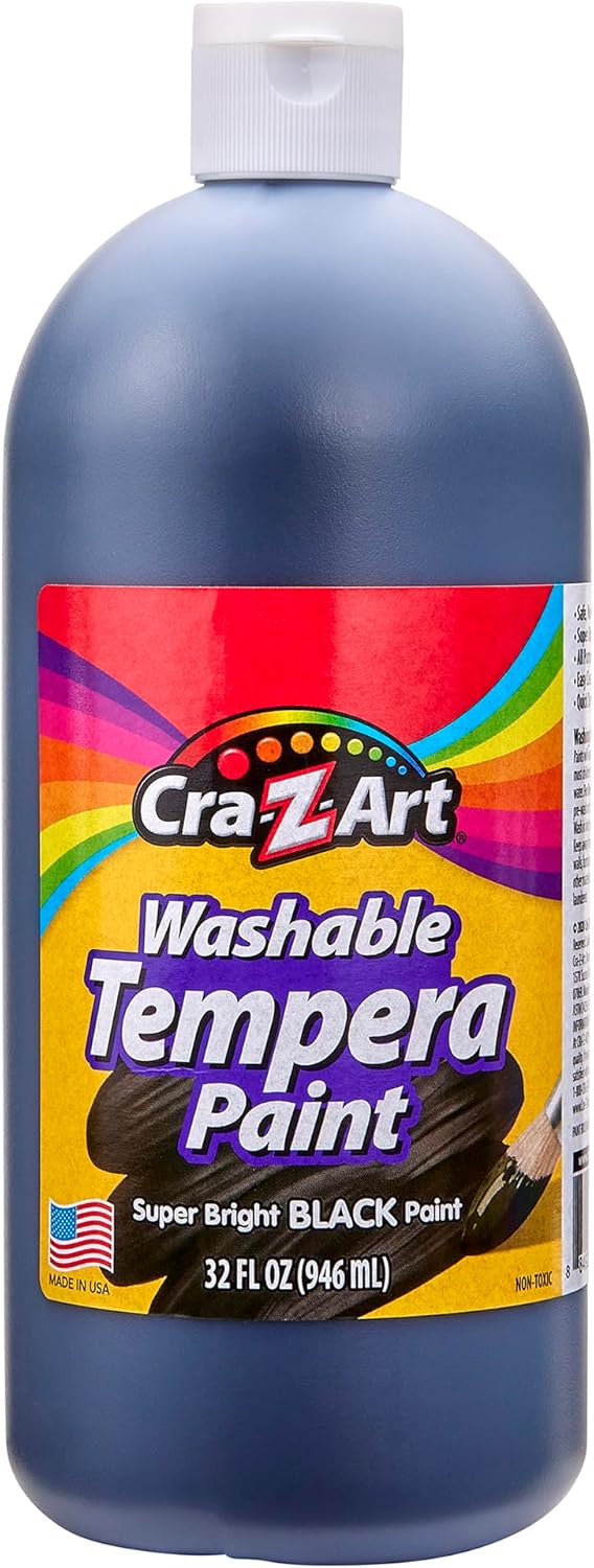 Cra-Z-Art Washable Tempera Paint Bulk Pack 6 Color Set Assorted Colors 32oz each bottle, 6 Super Bright Finger Paint Color, Great Back to School Teacher Supplies