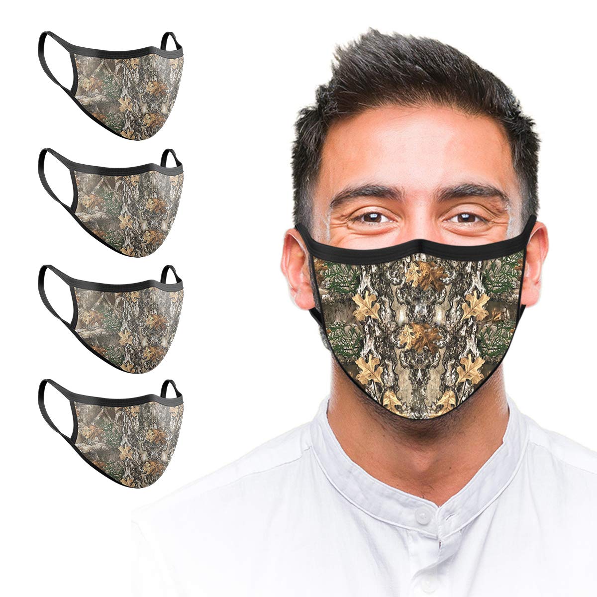 VTH GLOBAL Pack 5 Camouflage Camo Floral Pattern Flower Design Print Cloth Reusable Washable Face Mask Face Shield Women Men Mouth Masks for Dust Protection