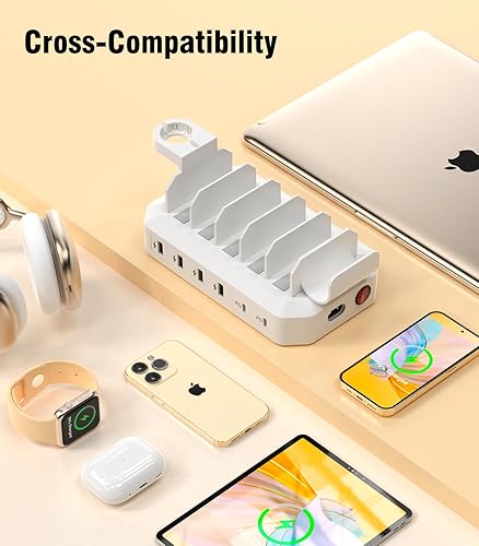 Miniatura 6 de Estación de carga USB de 95 W y 6 puertos para múltiples dispositivos, HSicily 2 puertos PD USB C, base de carga rápida compatible con teléfonos