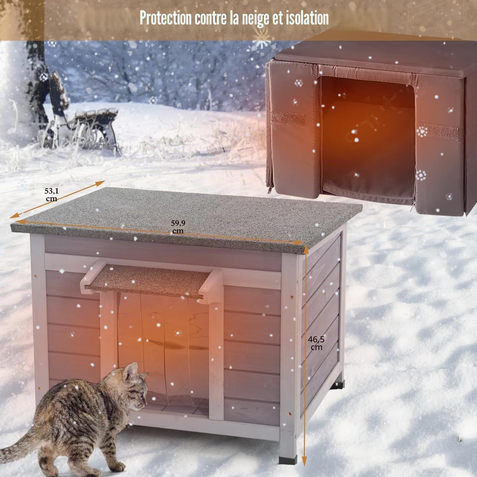 X-ZONE PET Maison pour chat extérieure chauffée, abri pour chat pour l'extérieur avec doublure isolée, maison résistante au froid pour l'hiver